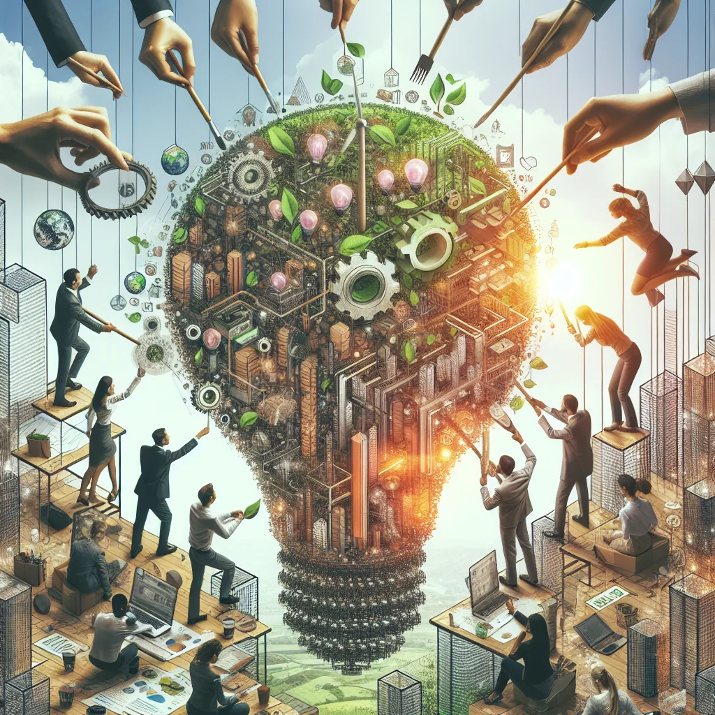 A professional team working on building sustainable and impactful startups solutions in a modern office environment